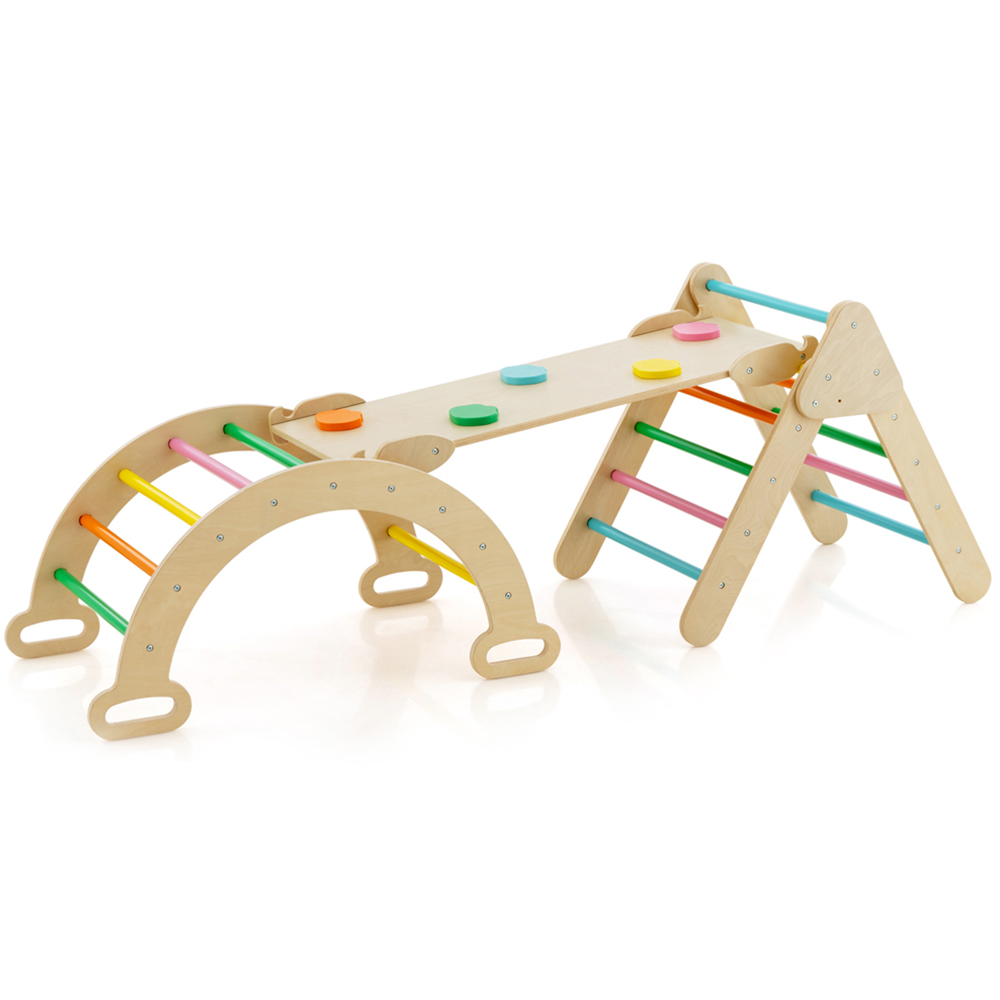 Costway Multicolour Triangle Climbing Toys with Arch Ramp Image 1