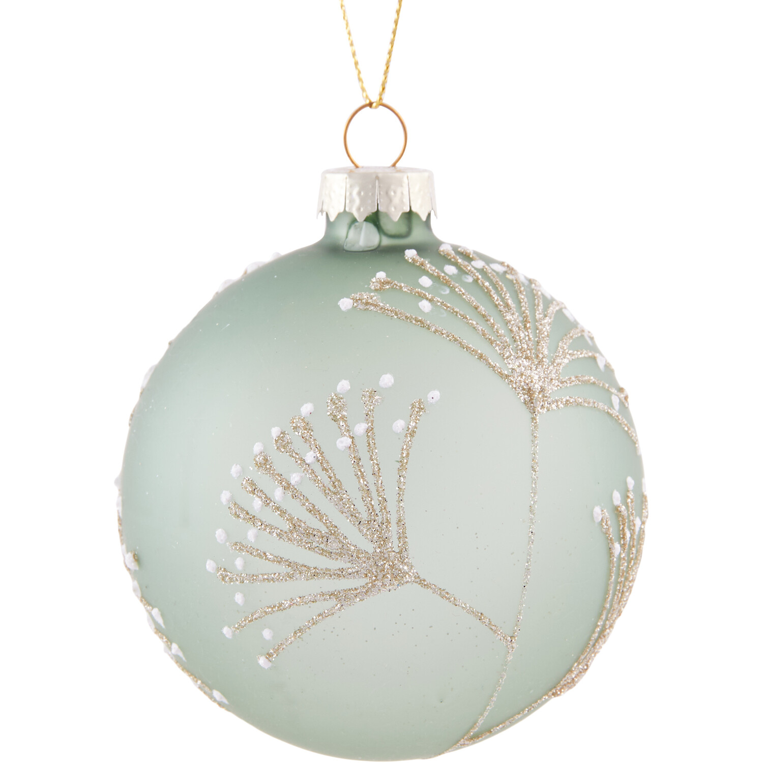 Frosted Green Glitter Detail Bauble Image 1