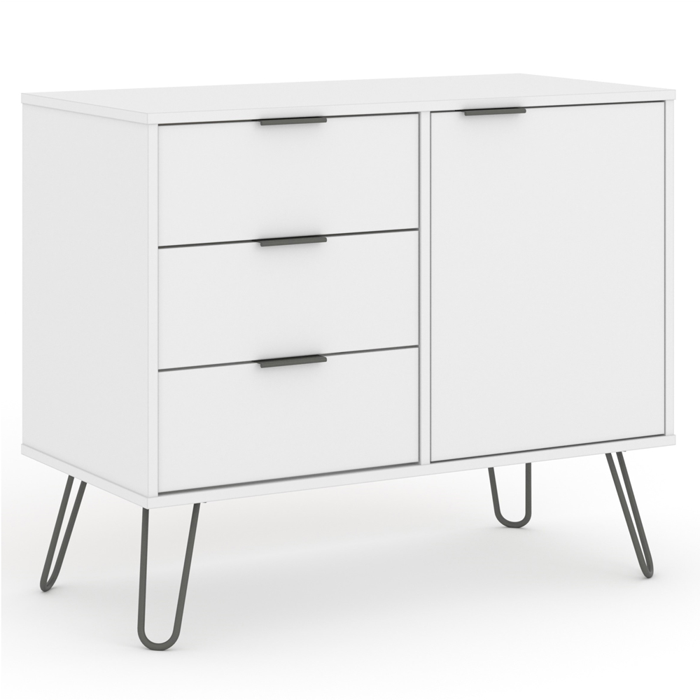 Core Products Augusta White Single Door 3 Drawer Small Sideboard Image 4