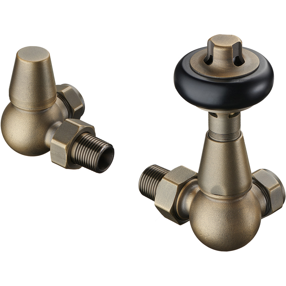 Terma Traditional Antique Brass 3 Axis Thermostatic Radiator Valve and Lockshield Set Image 3