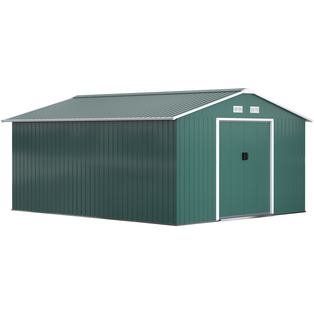 Outsunny 12.5 x 11.1ft Double Sliding Door Metal Storage Shed with Floor Foundation Image 1