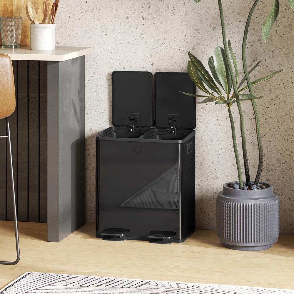 HOMCOM Black Dual Compartment Kitchen Bin 40L Image 4