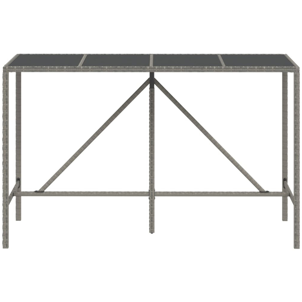 vidaXL Grey Polyrattan Glass Top Bar Table 110 x 70 x 180cm Image 3