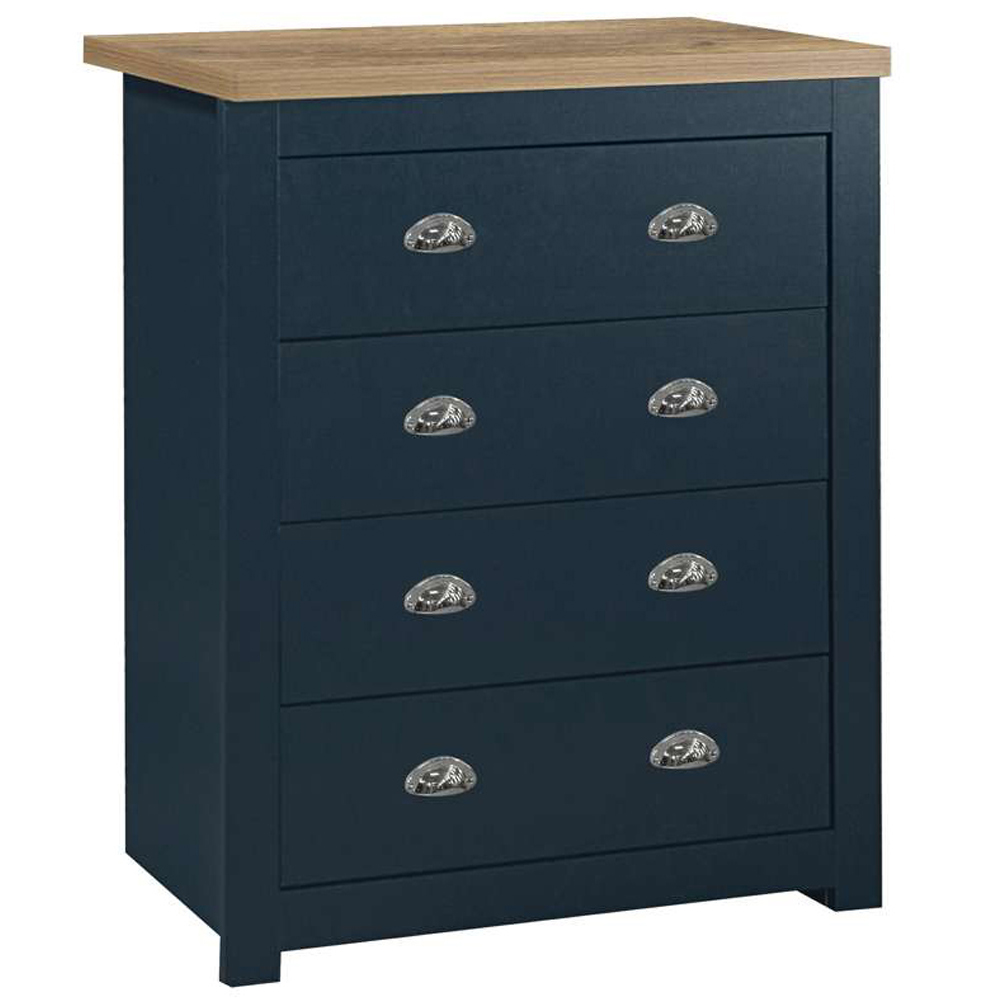 Highgate 4 Drawer Navy and Oak Chest of Drawers Image 2