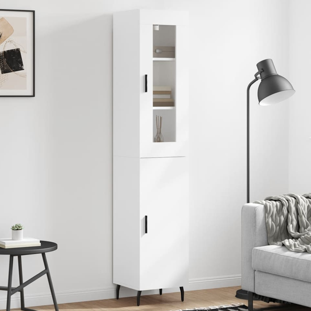 vidaXL 2 Glass and Door 6 Shelf White Highboard with Metal Legs Image 1
