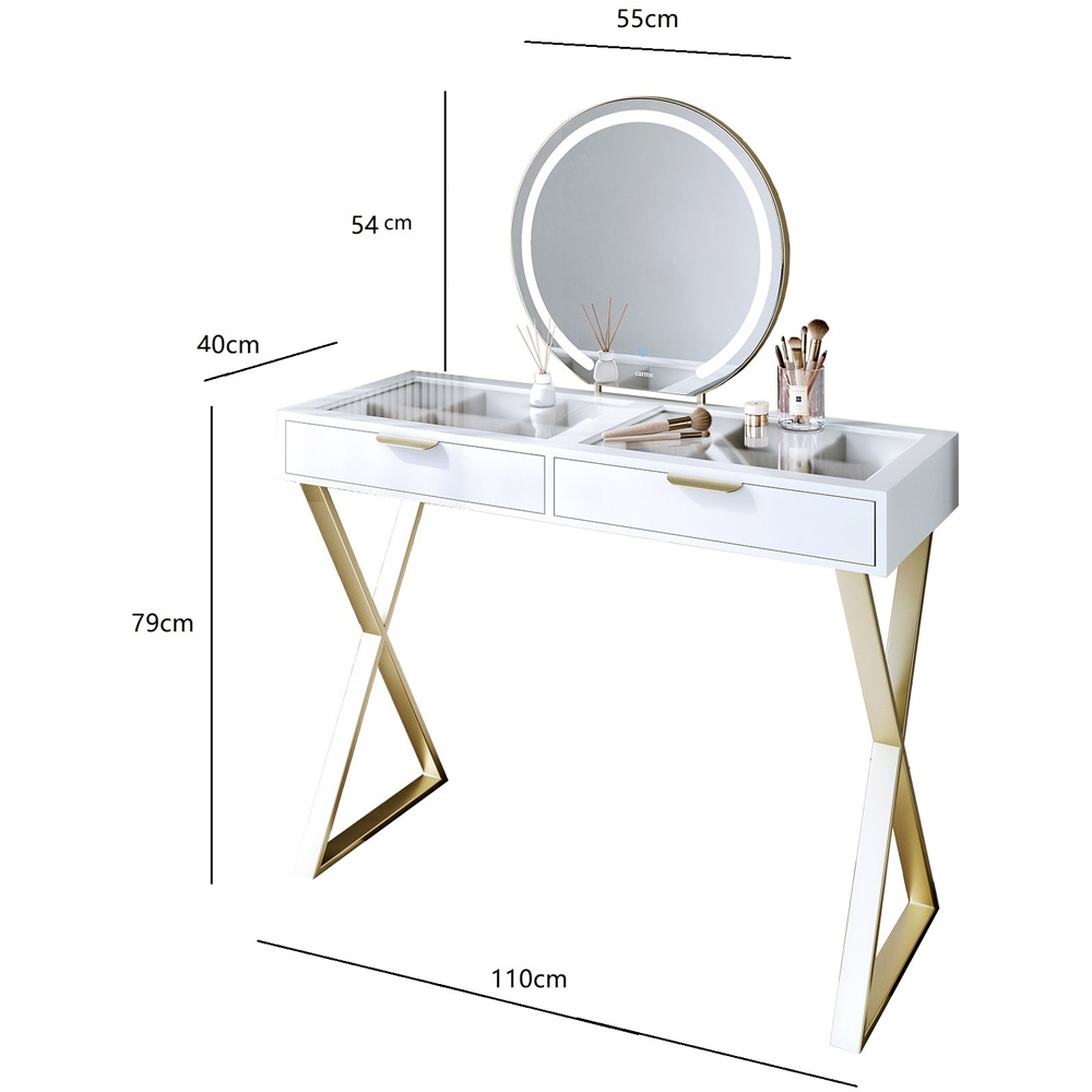 CARME Home Jess White and Gold Maisie Touch Sensor LED Mirror Dressing Table Image 8