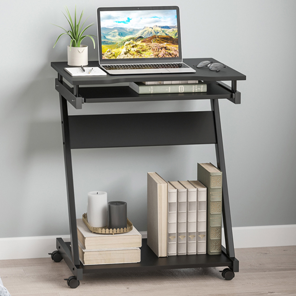 Portland Single Shelf Movable Computer Desk with Sliding Keyboard Tray Black Image 1