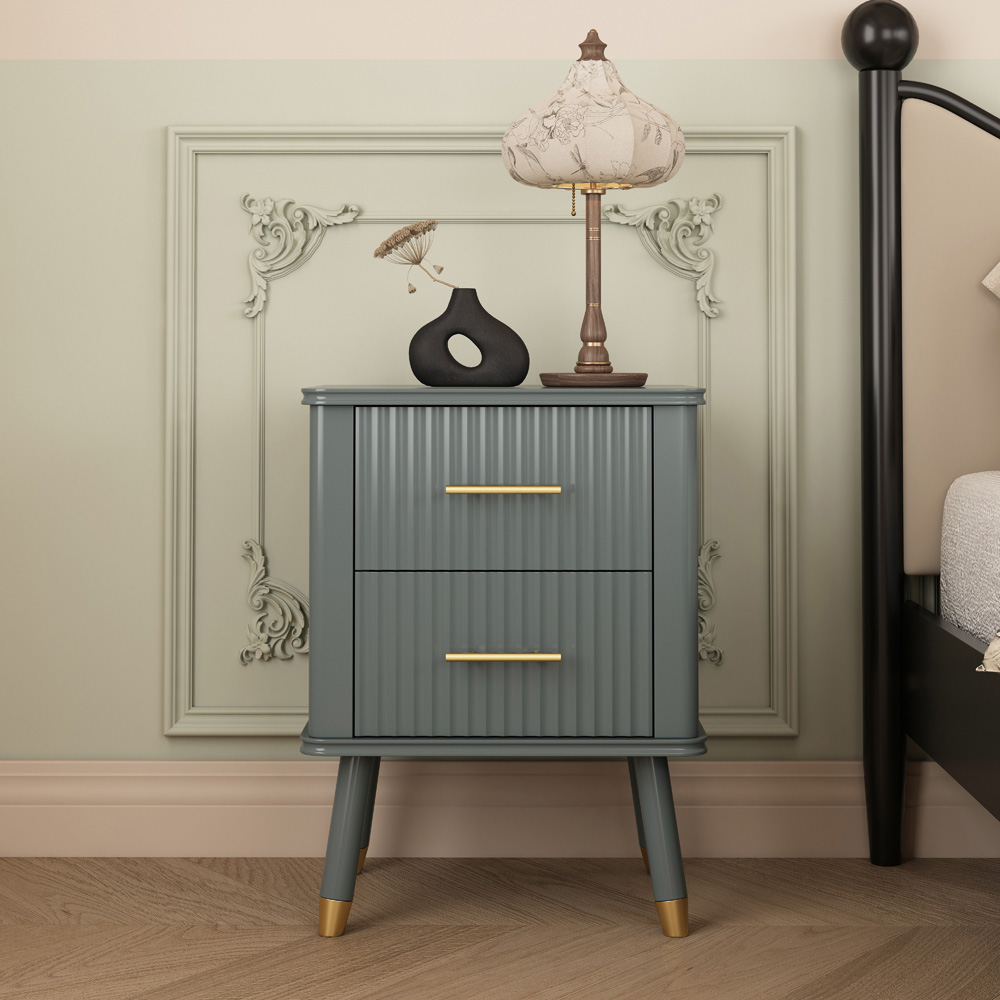 Cozzano 2 Drawer Grey Bedside Table Image 6