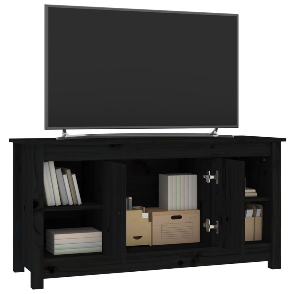 vidaXL 2 Door 4 Shelf Black Solid Pine Wood TV Cabinet Image 5