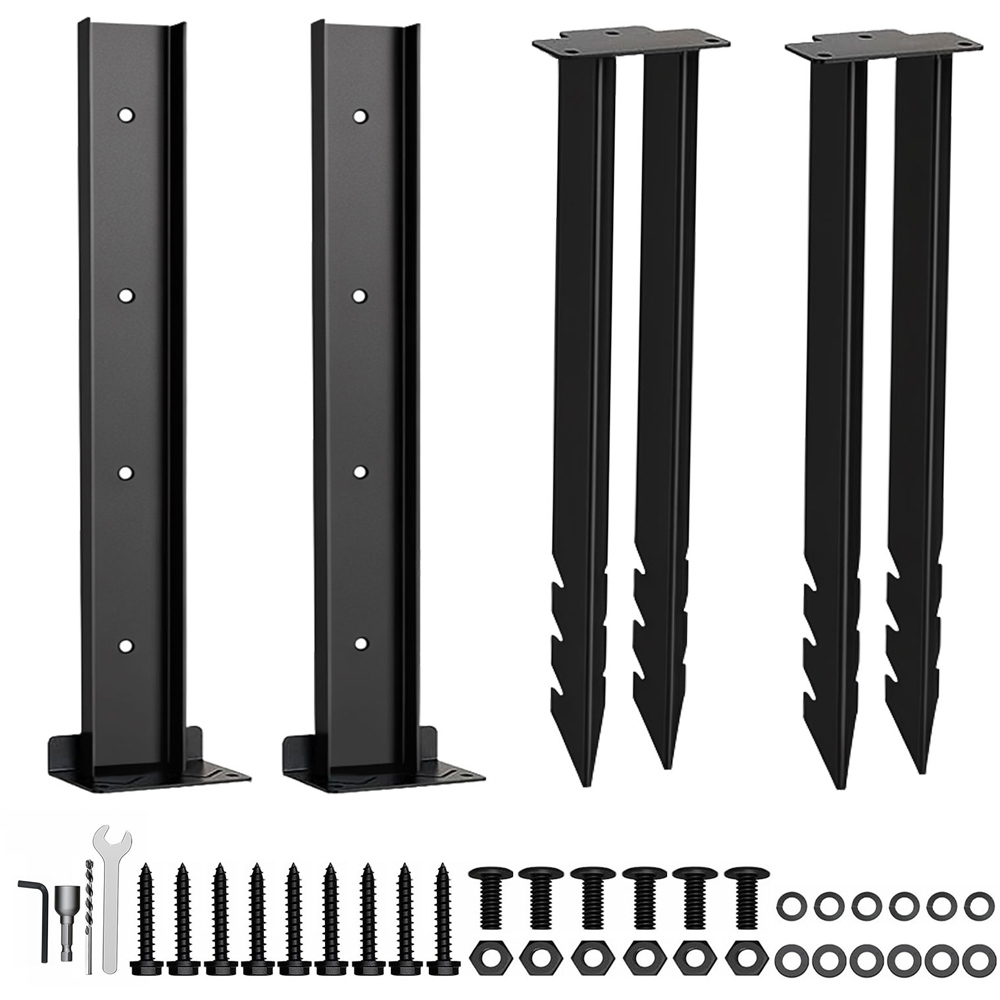 Traderight Black Heavy Duty Metal Fence Post Ground Spike 2 Pack Image 1
