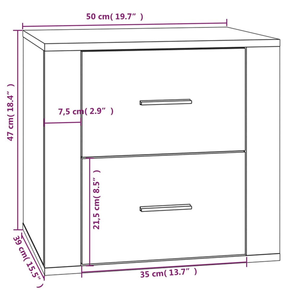 vidaXL 2 Drawer Grey Sonoma Bedside Cabinet Image 9