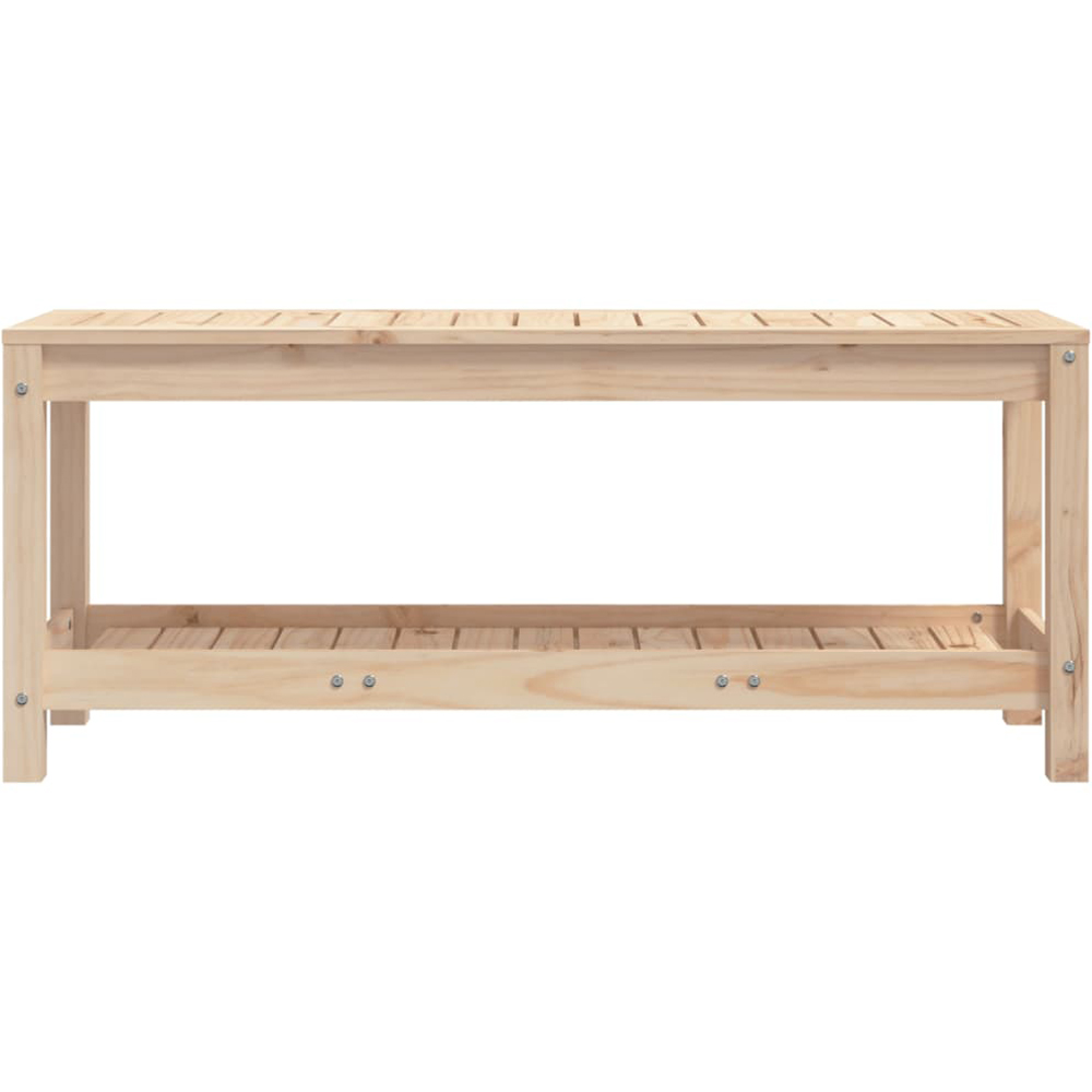 vidaXL 2 Seater Natural Solid Pine Wood Slatted Garden Bench with Shelf Image 3