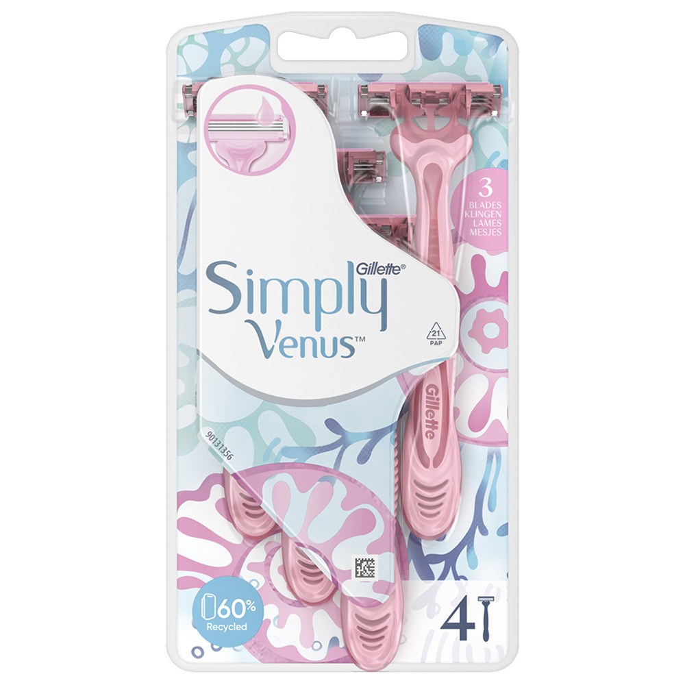 Gillette Simply Venus 3 Women's Disposable Razor 4 Pack Image 1