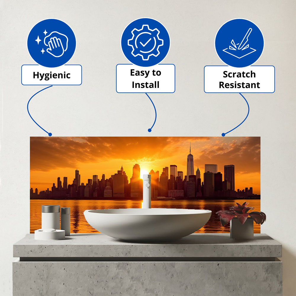 Warren Reed Designer Sunrise In The City Bathroom Splashback 25 x 60cm Image 3