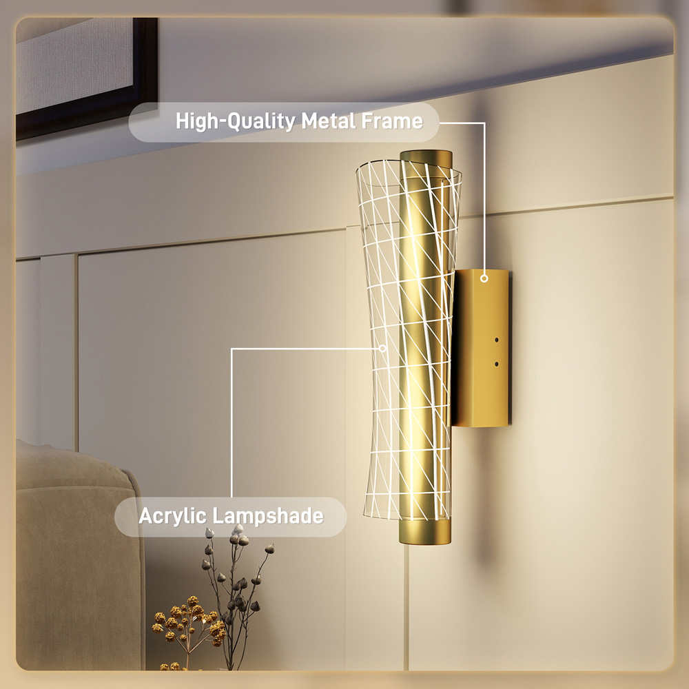 HOMCOM Gold Tone Modern Geometric LED Wall Light 2 Pack Image 6