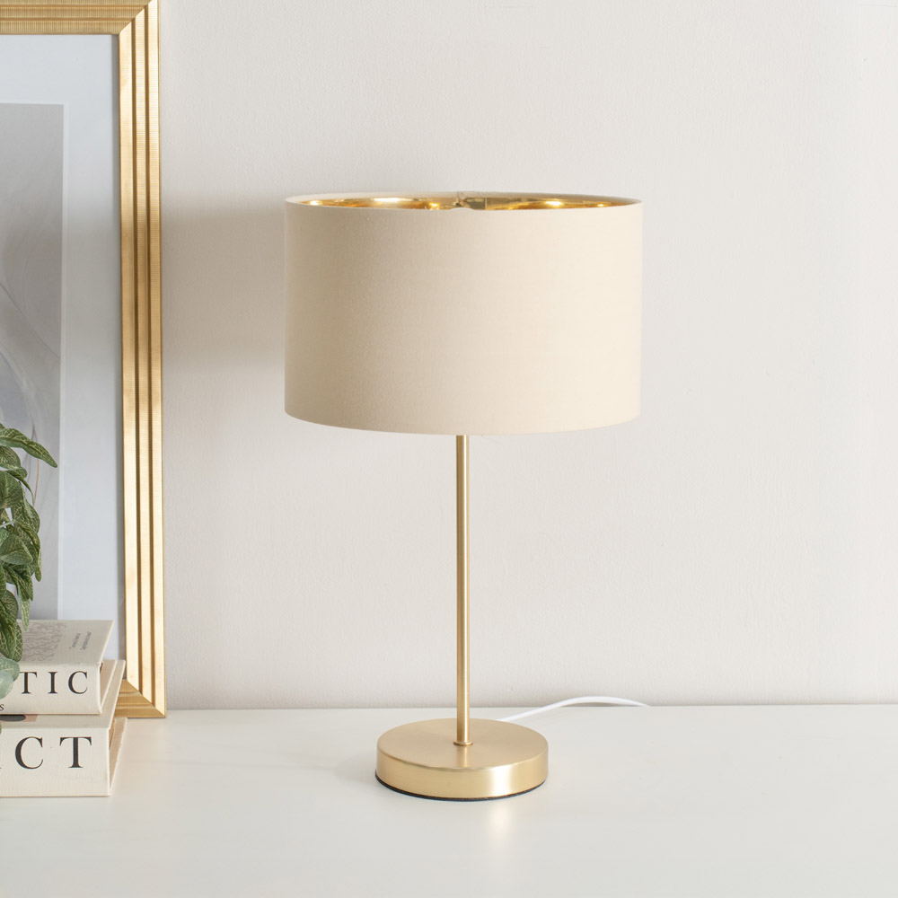 ValueLights Charlie Metallic and Natural Shade Gold Table Lamp and Bulb Image 2