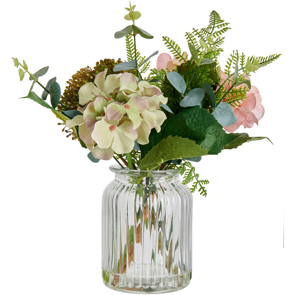 Wilko Faux Hydrangea in Glass Vase Image 1