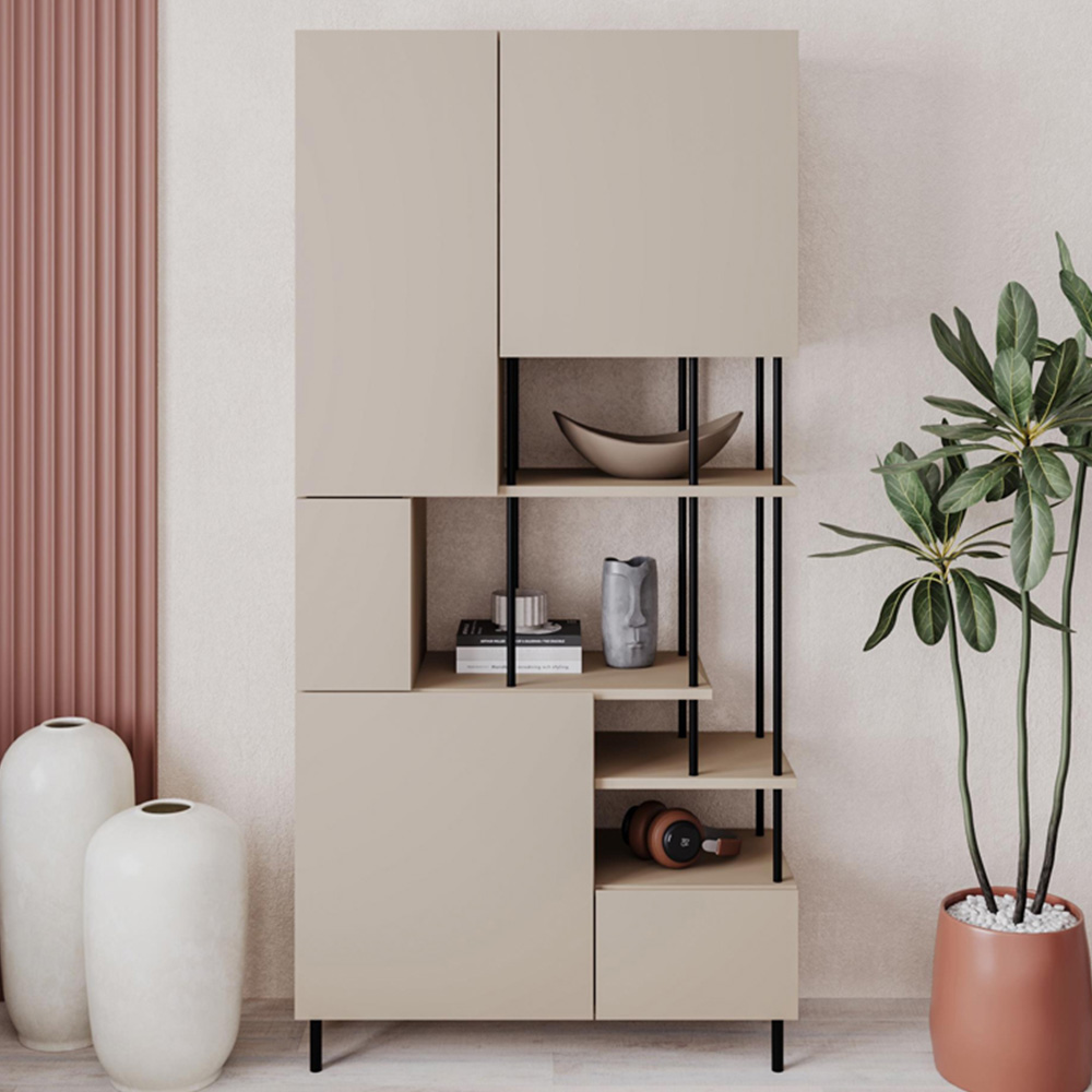 Decortie Key 5 Door 4 Shelf Sandstone Bookcase Image 1