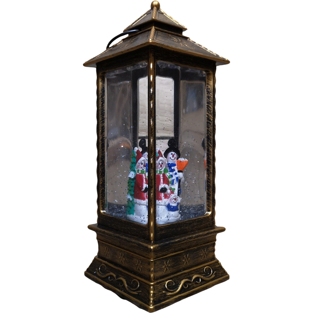 Samuel Alexander Snowman Scene Antique Effect Christmas Water Spinner Lantern 27cm Image 1