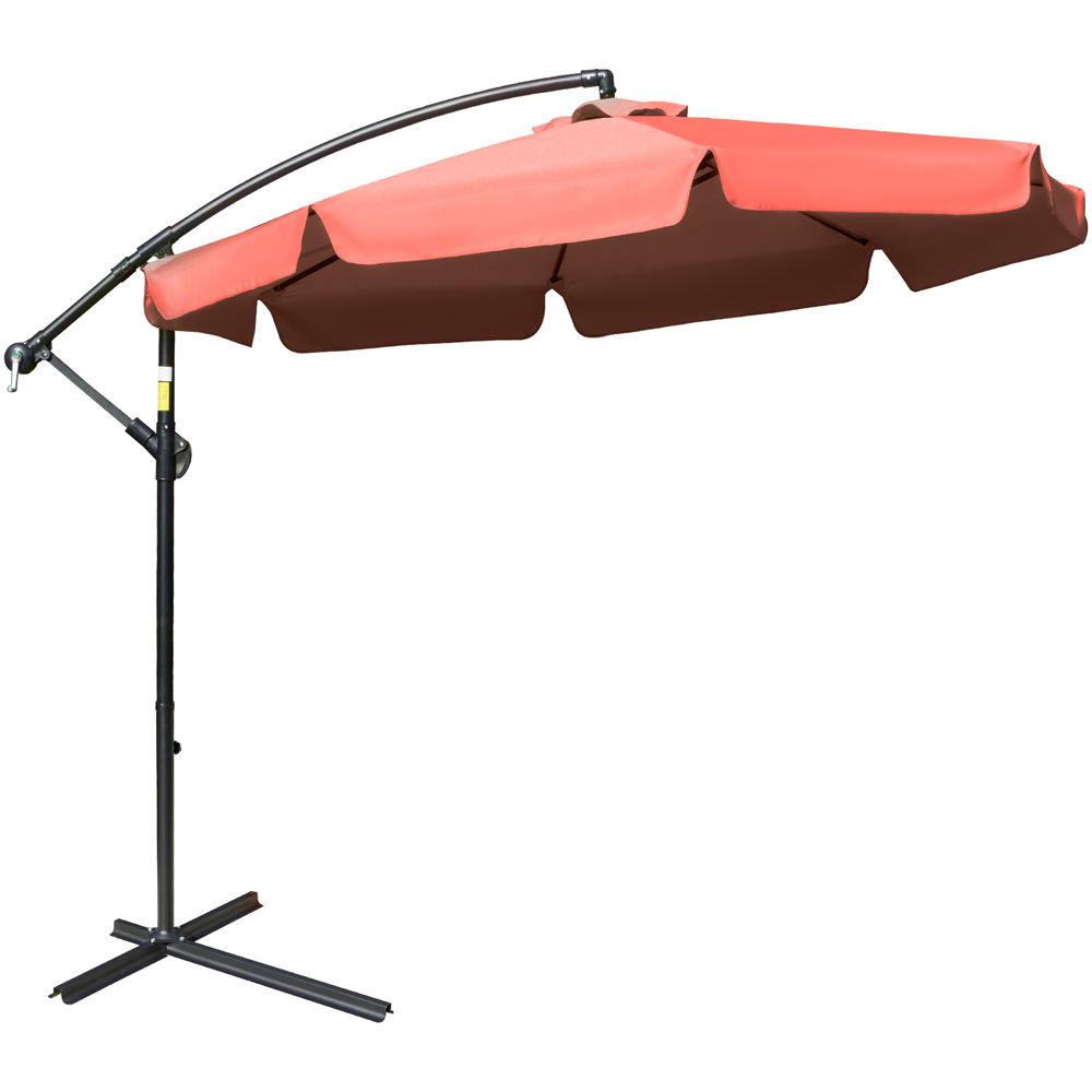 Outsunny Wine Red Crank Handle Cantilever Banana Parasol with Cross Base 2.7m Image 1