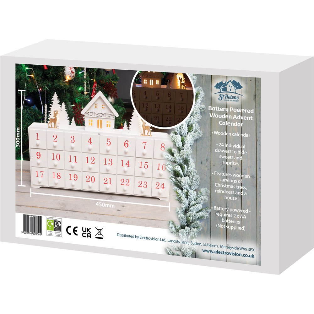 St Helens White Festive Wooden Advent Calendar Image 4