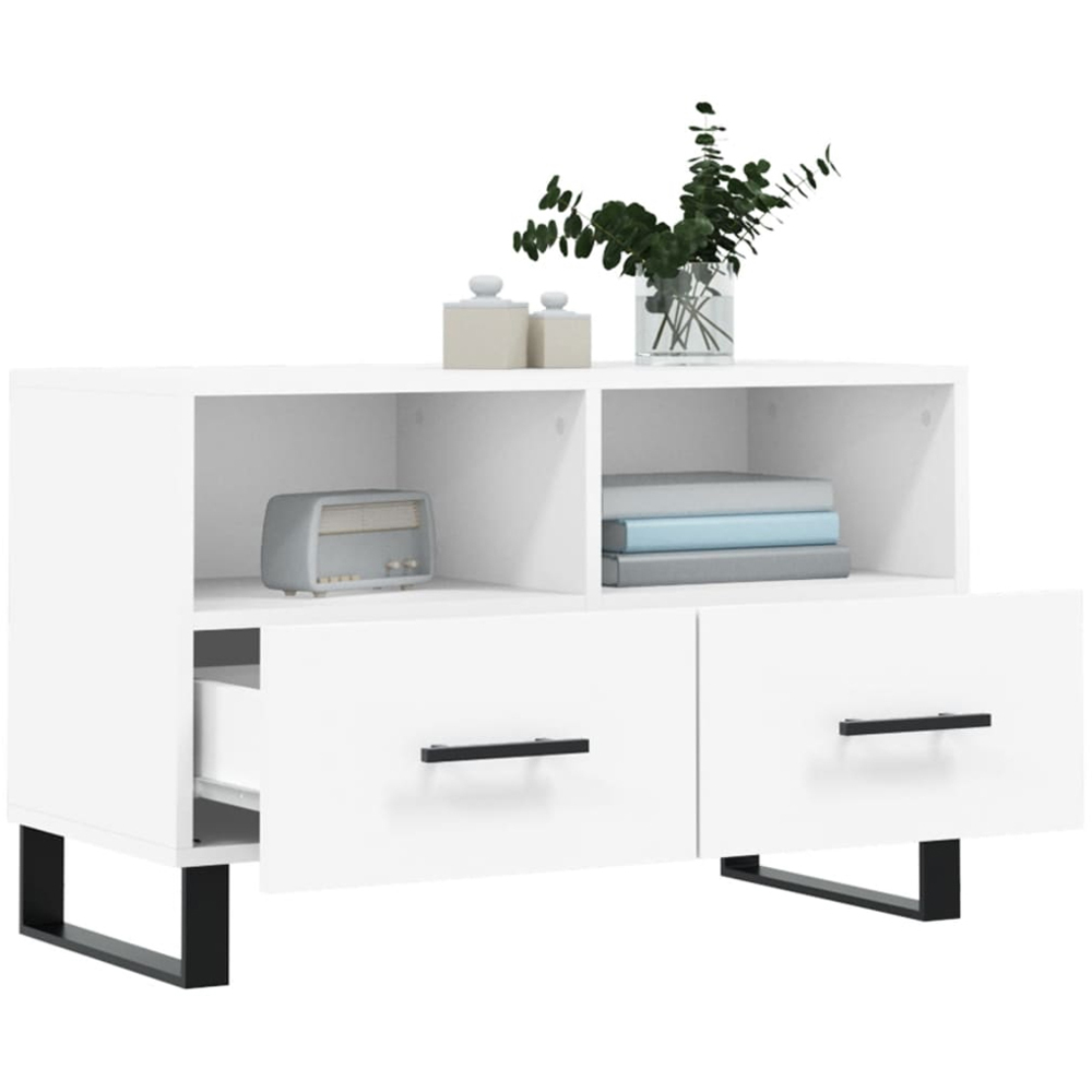 vidaXL 2 Drawer 2 Shelf White TV Cabinet Image 4