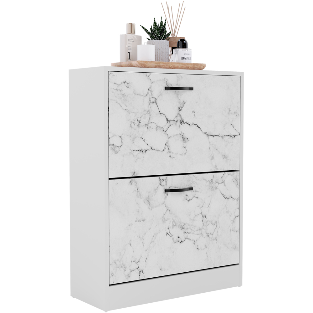 Vida Designs 2 Drawer White Marble Shoe Cabinet Image 2