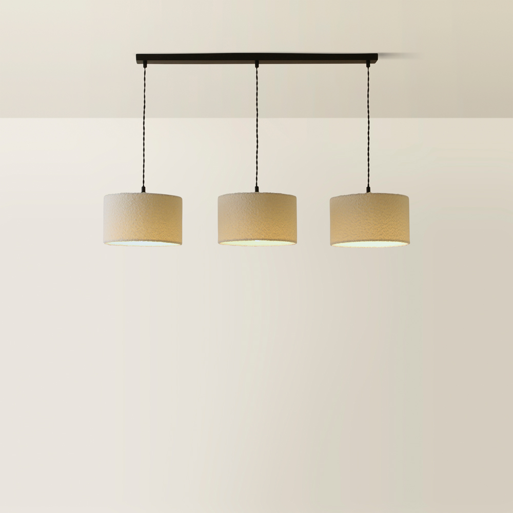 ValueLights Reni Cream Boucle Drum Shade 3 Drop Bar Black Diner LED Ceiling Light Image 5