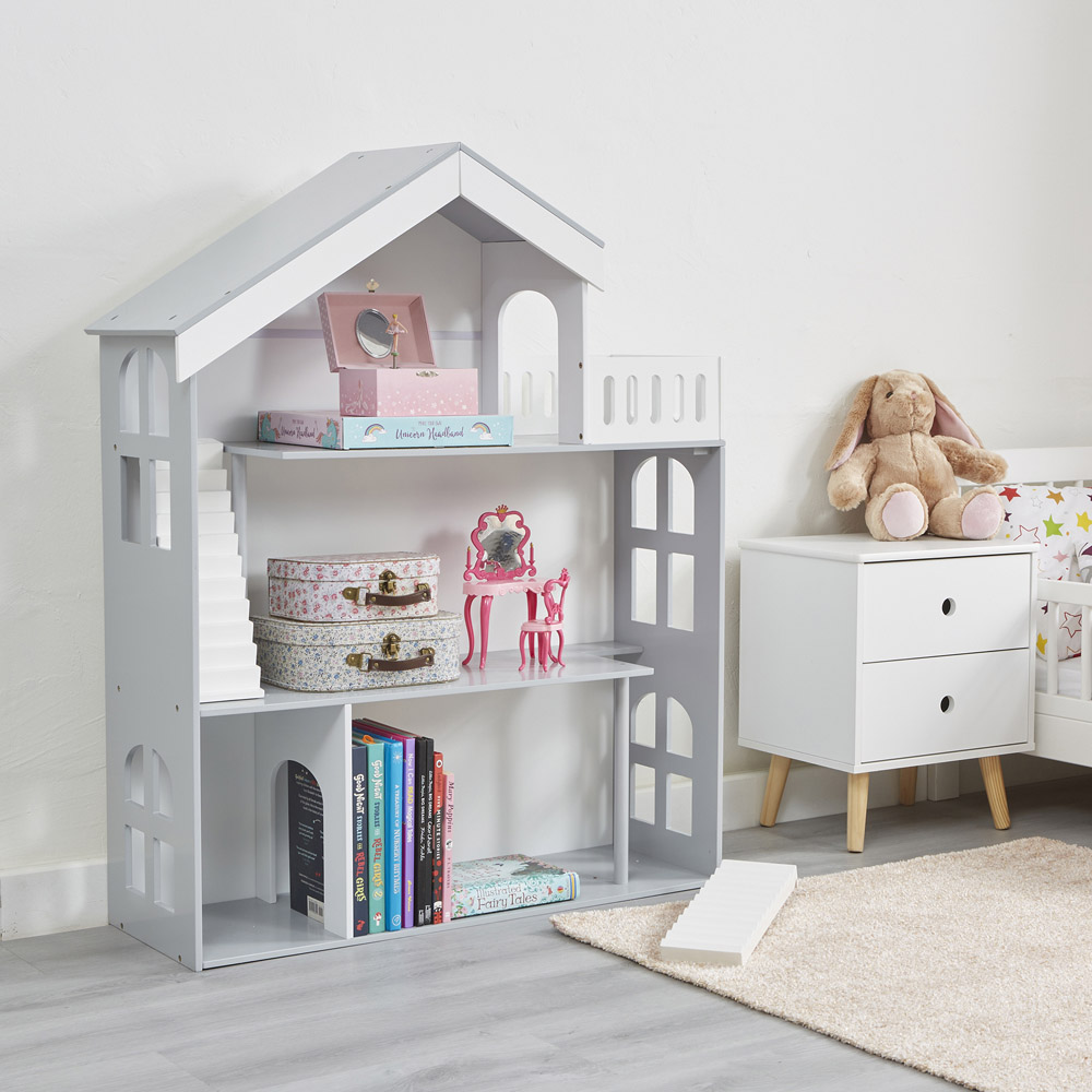 Liberty House Toys Kids Grey Dolls House Bookcase Image 2