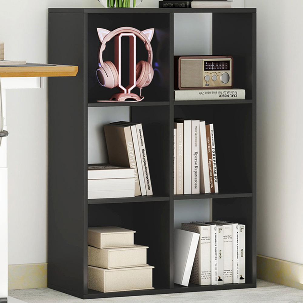 HOMCOM 6 Cube Black Bookshelf Image 1
