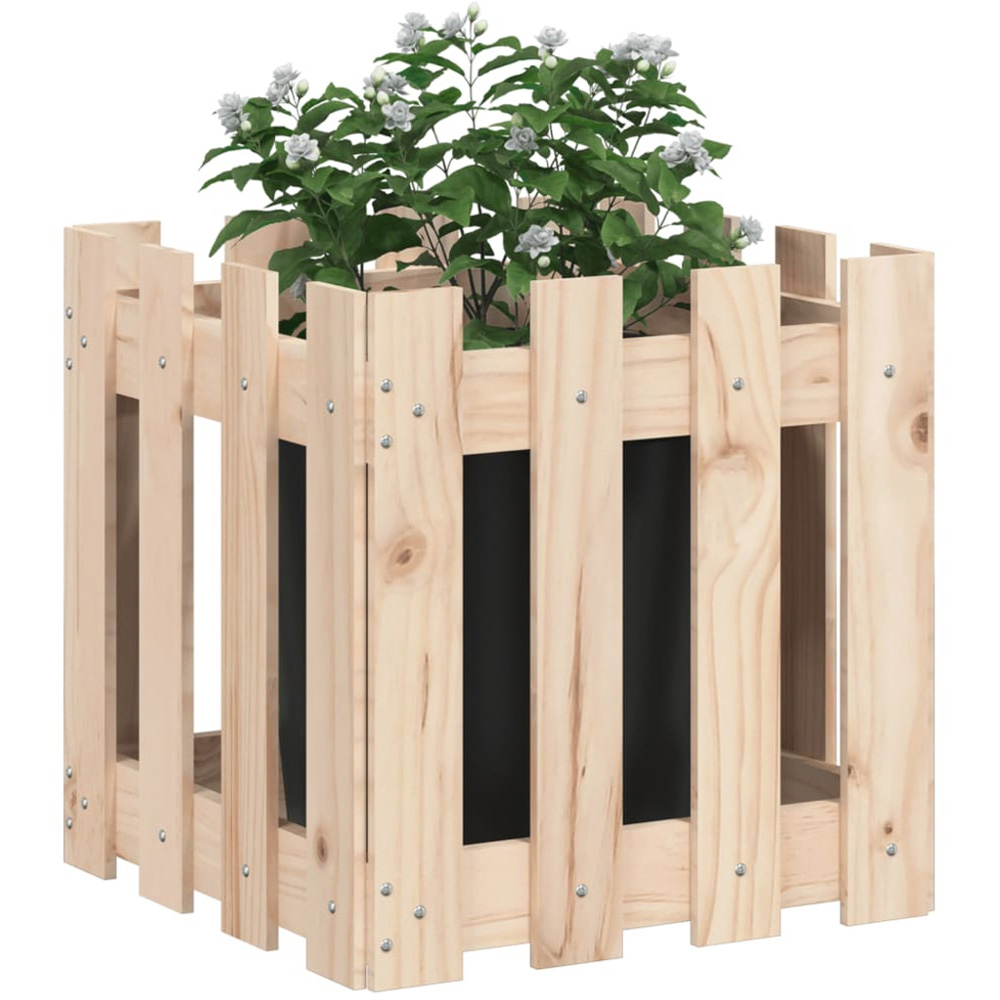 vidaXL Natural Pine Wood Fence Design Garden Planter 40 x 40 x 40cm Image 2