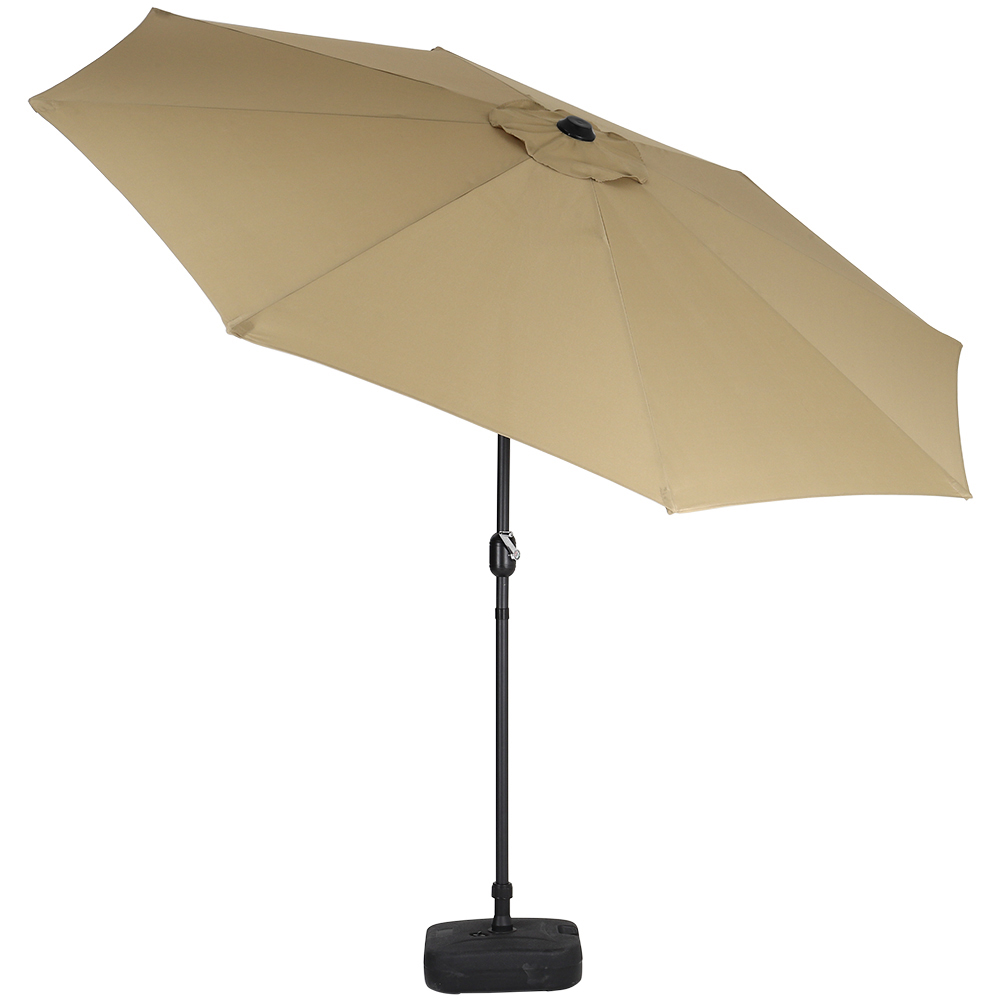 Living and Home Beige Round Crank Tilt Parasol with Square Base 3m Image 3
