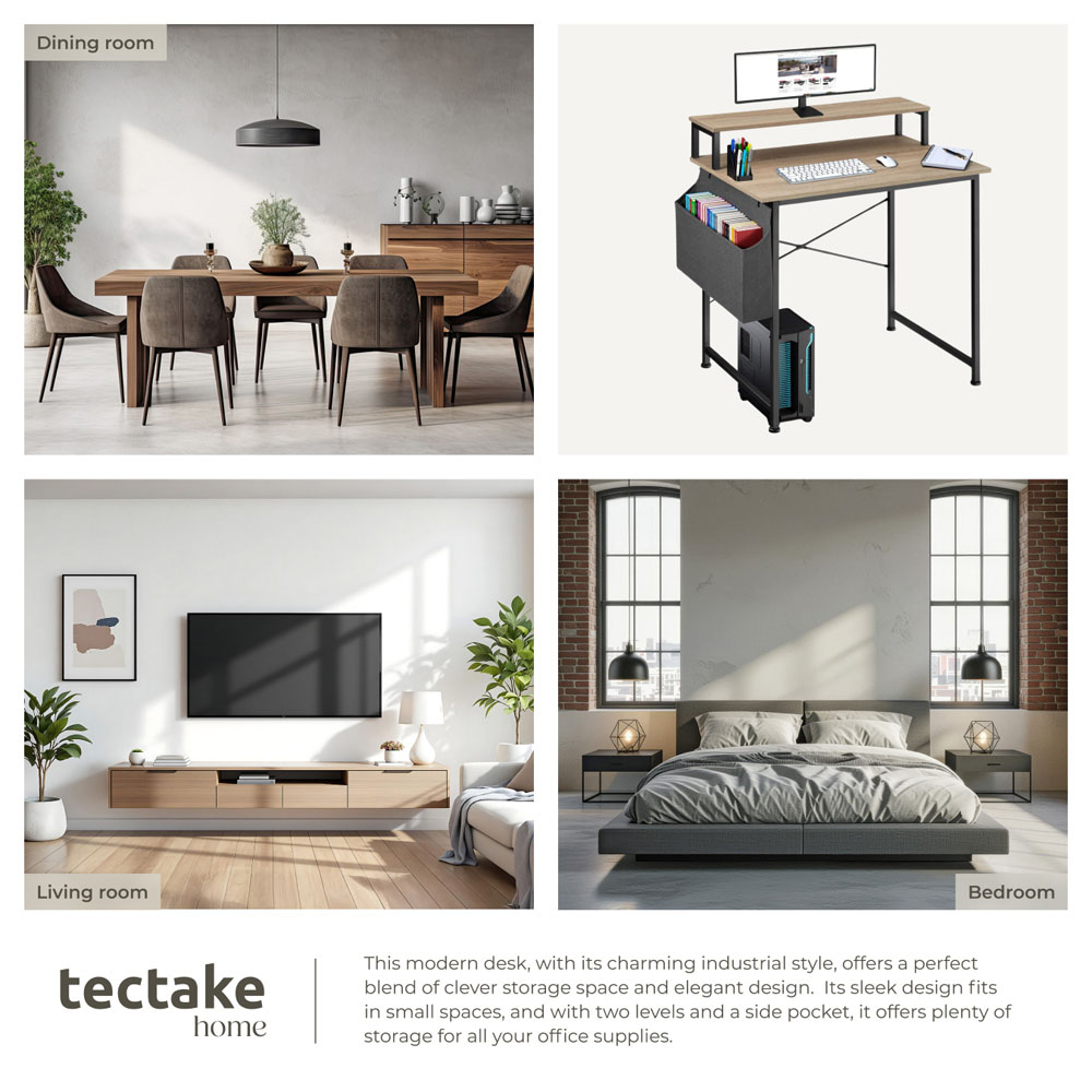 Tectake Desk Industrial Wood Light Desk Oak Sonoma with Fabric Organiser 80cm Image 5