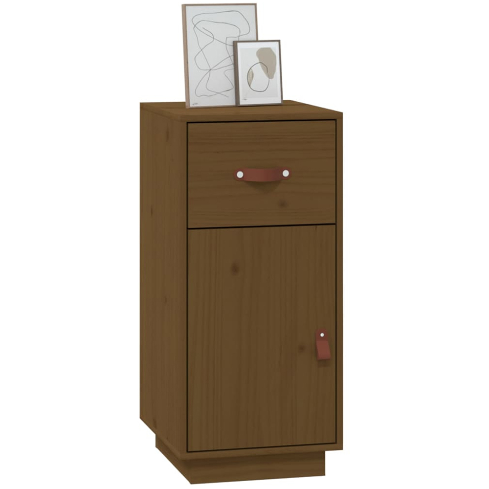 vidaXL Single Door Single Drawer Honey Brown Solid Pine Wood Sideboard Image 3