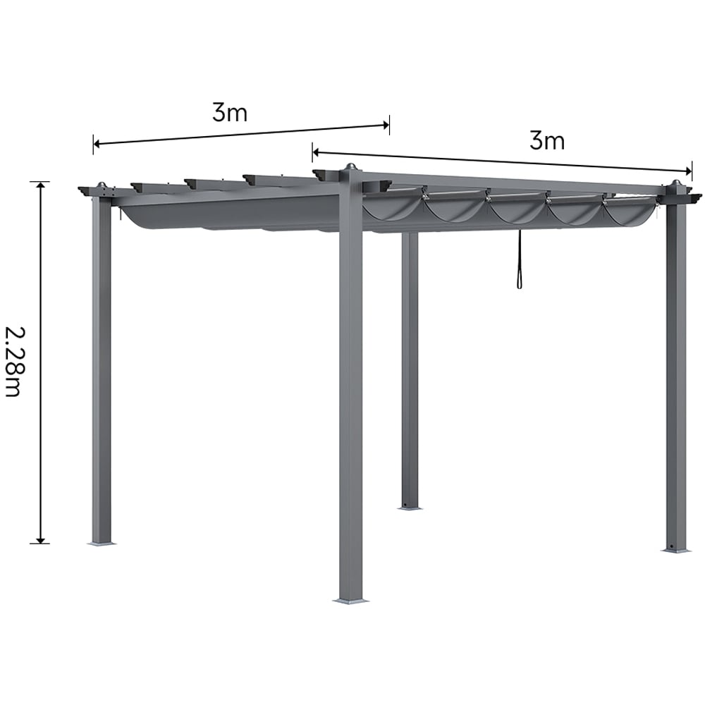 Living and Home Dark Grey Aluminium Pergola with Canopy 3 x 3m Image 8