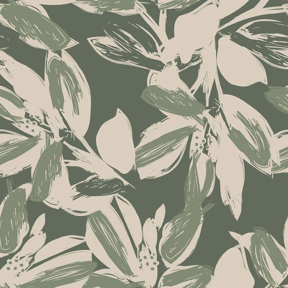 Bobbi Beck Eco Luxury Abstract Painted Floral Dark Green Wallpaper Image
