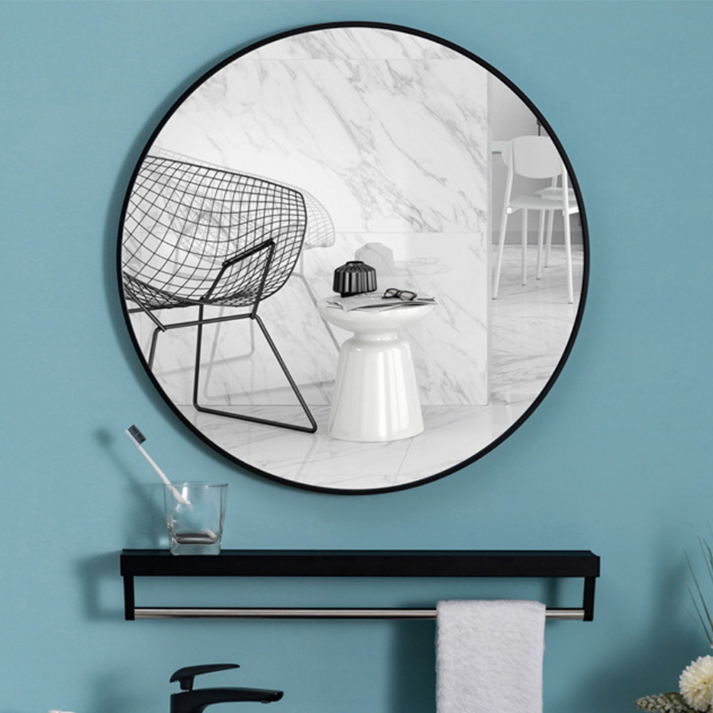 Living And Home CD0238 Black Metal Frame Nordic Wall Mounted Bathroom Mirror 60cm Image 2