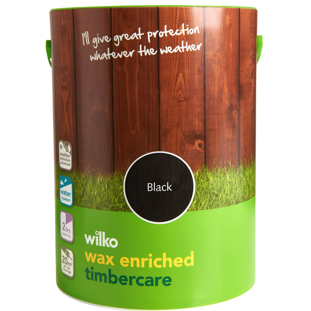 Wilko Wax Enriched Timbercare Black Wood Paint 5L Image 2