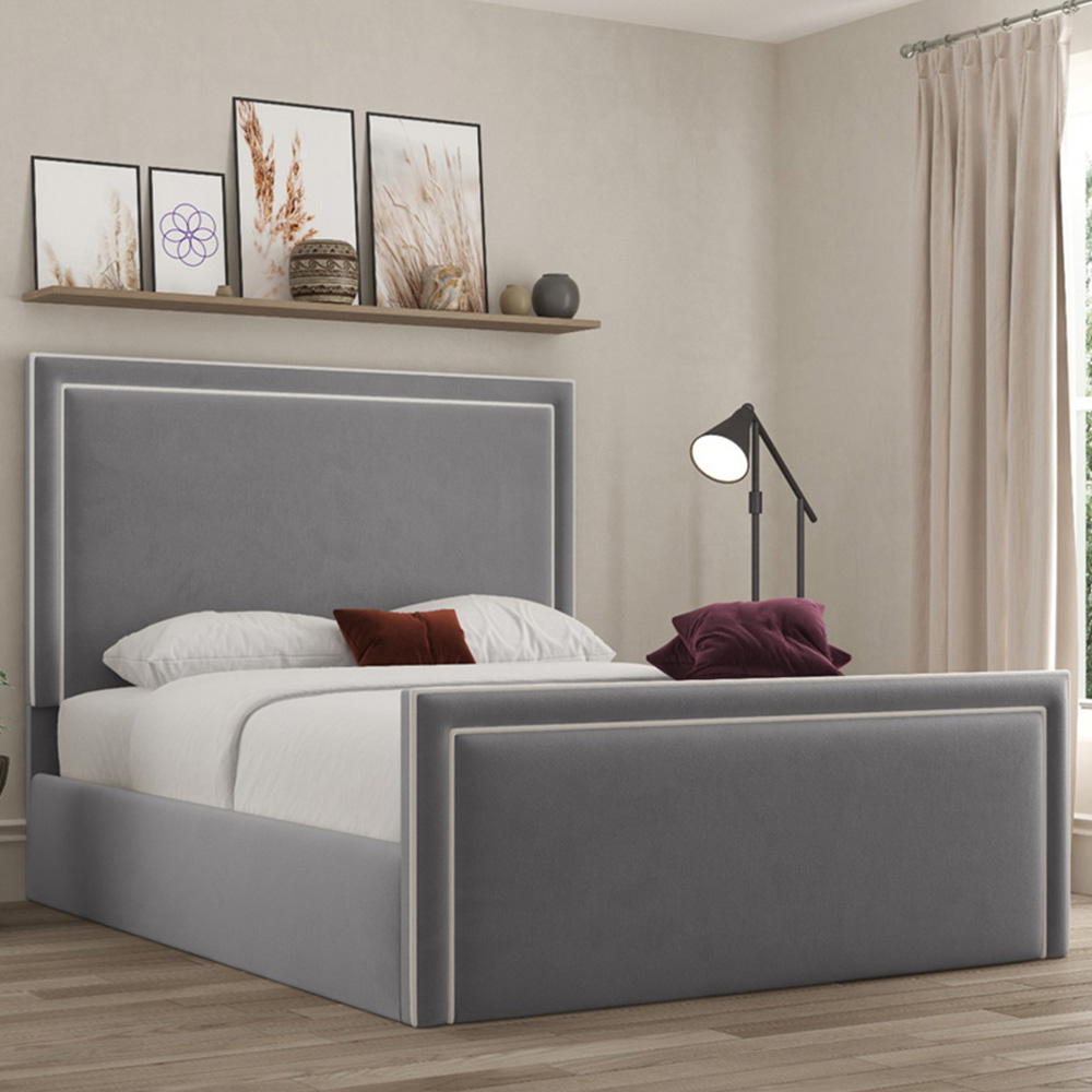 DS Living Verona Small Double Plush Grey Piping Ottoman Bed Image 1