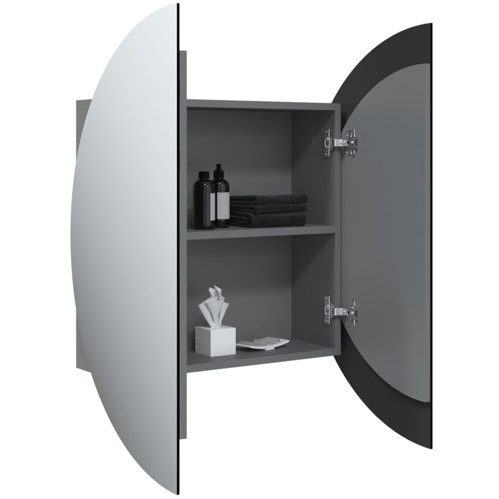 vidaXL 2 Door Grey Round LED Mirror Bathroom Cabinet Image 3