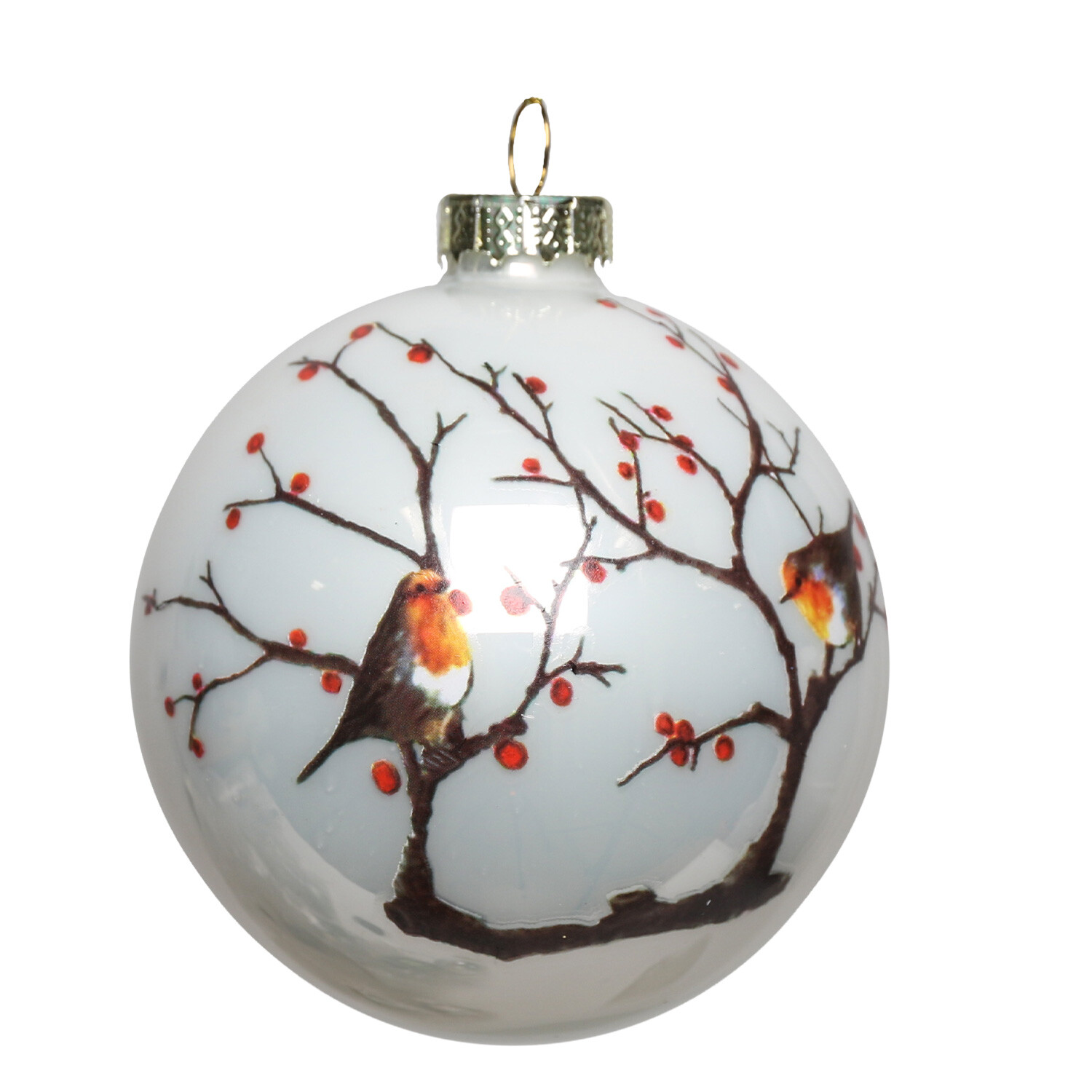 Traditional Robin Scene Bauble - White Image