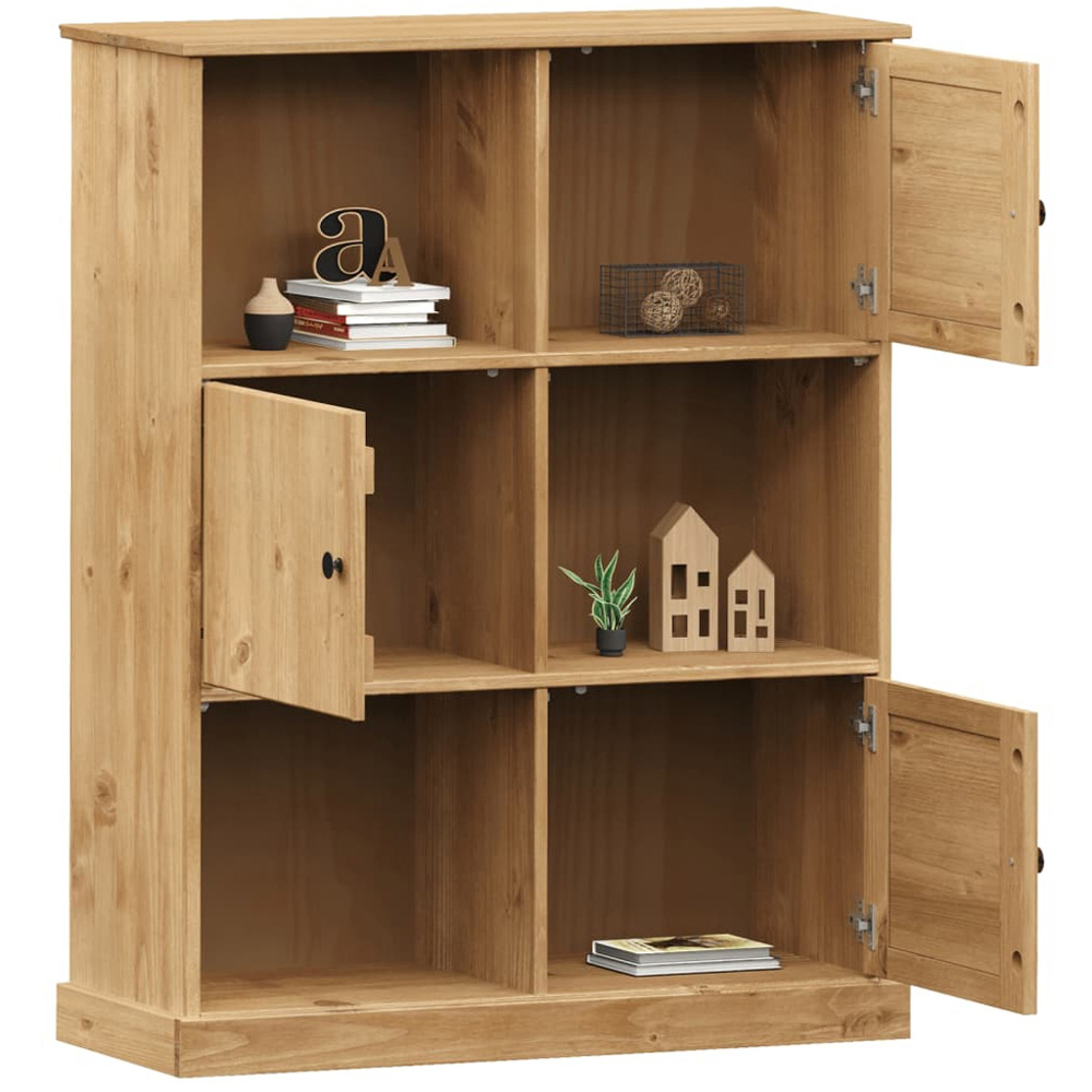 vidaXL 3 Door 3 Shelf Brown Pine Wood Bookcase Image 3