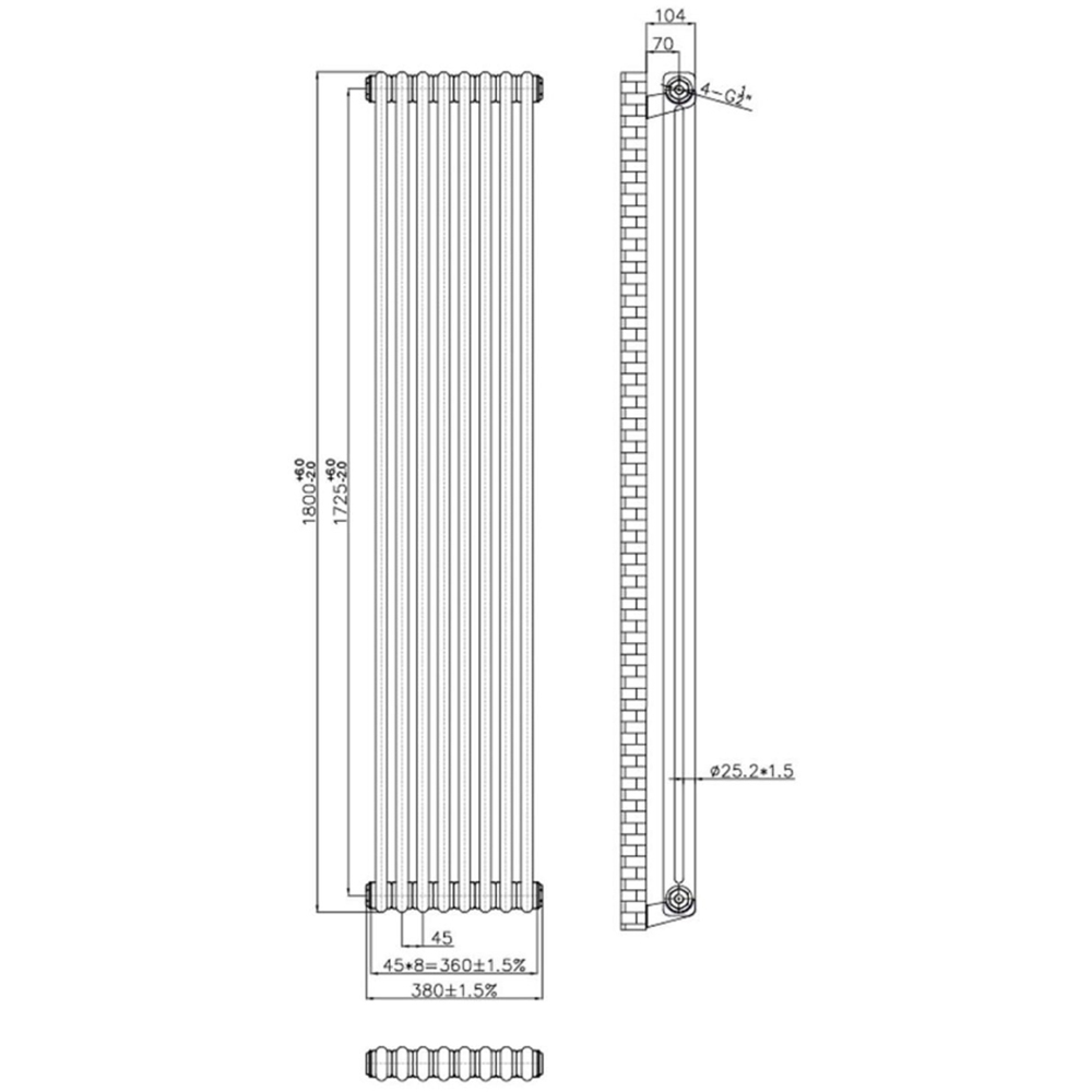Go Bathrooms Clarence Raw Metal 2 Column Radiator 1800 x 380mm Image 3