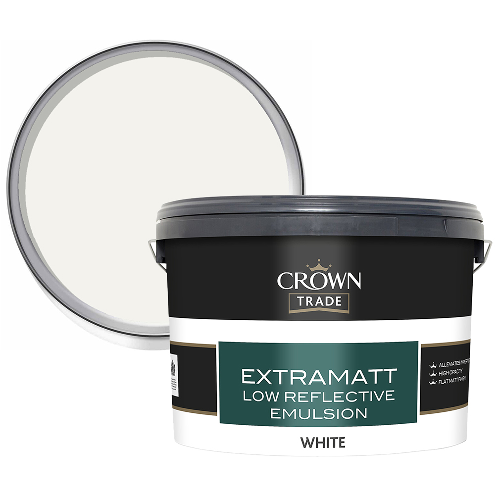 Crown Trade White Extramatt Low Reflective Emulsion Paint 10L Image 1