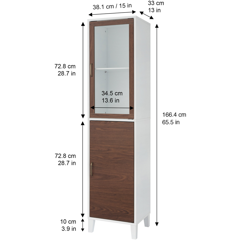 Teamson Home Tyler 2 Door Walnut and White Wooden Linen Tower Cabinet Image 6
