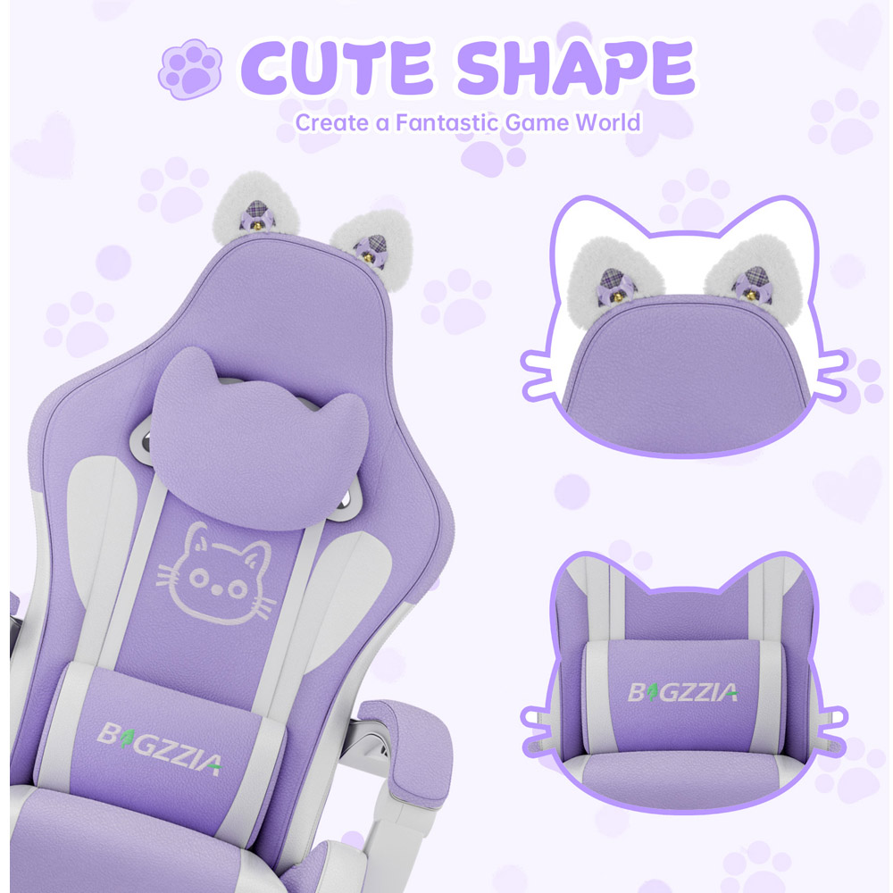 Rattrix Purple Cat Ears Gaming Chair with Massage Lumbar Support and Footrest Image 5