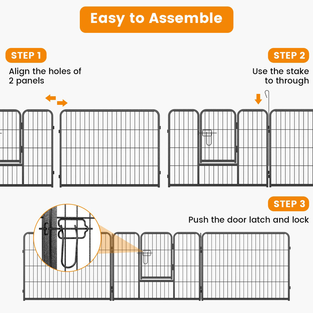 Costway Black 8 Panel 60cm Height Pen Fence with Lock and Door Image 6