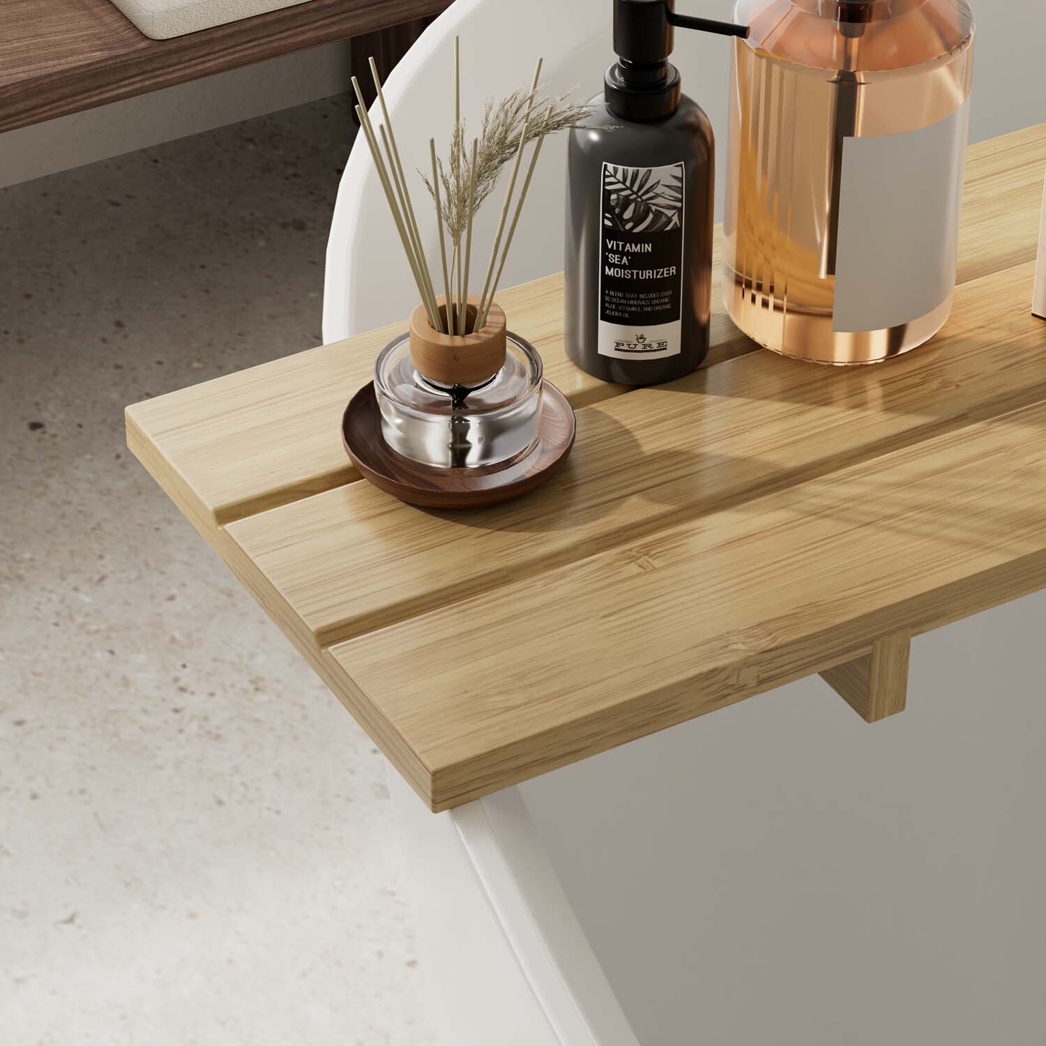 Bamboo Bath Bridge with Phone Slot Natural Image 3