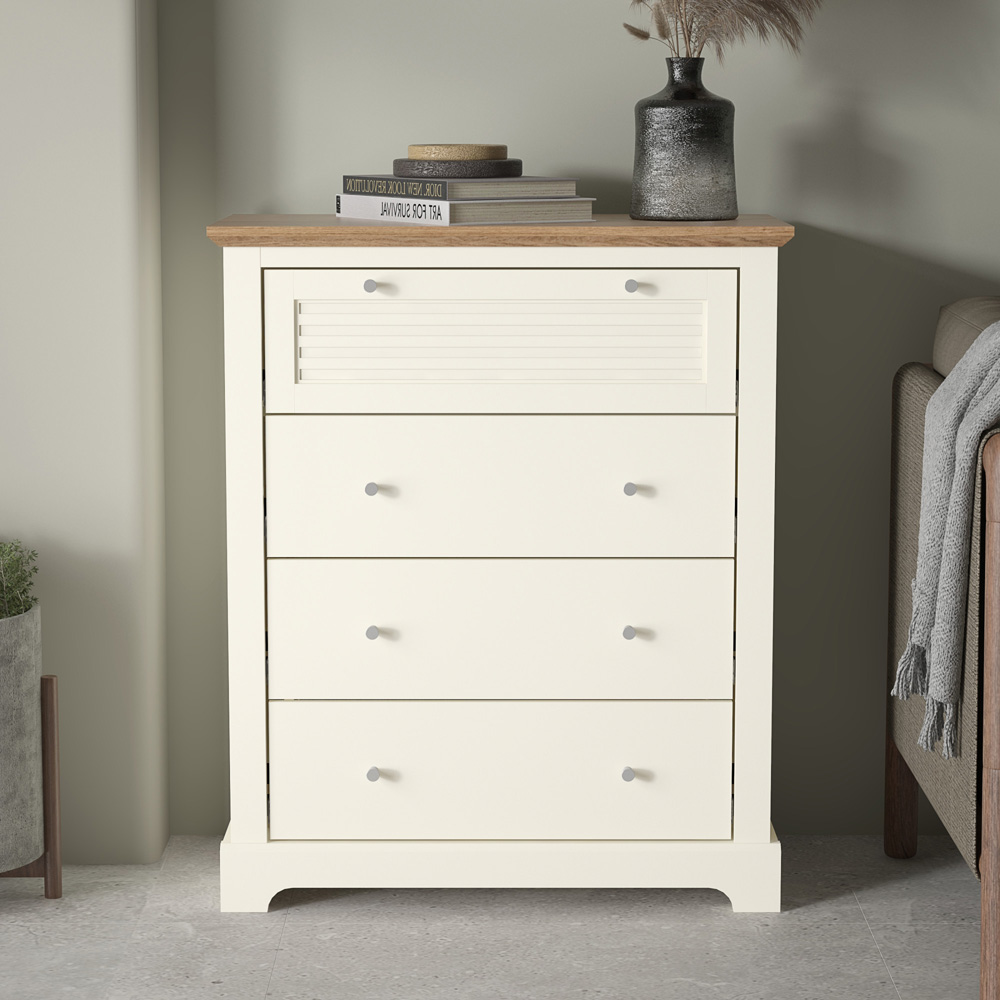 GFW Salcombe 4 Drawer Ivory Chest of Drawers Image 1