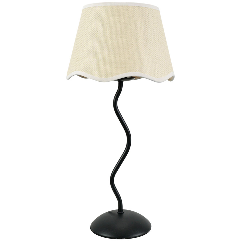 ValueLights Wiggle Linen Scallop White Edge Shade Black Metal Stem LED Table Lamp Image 1